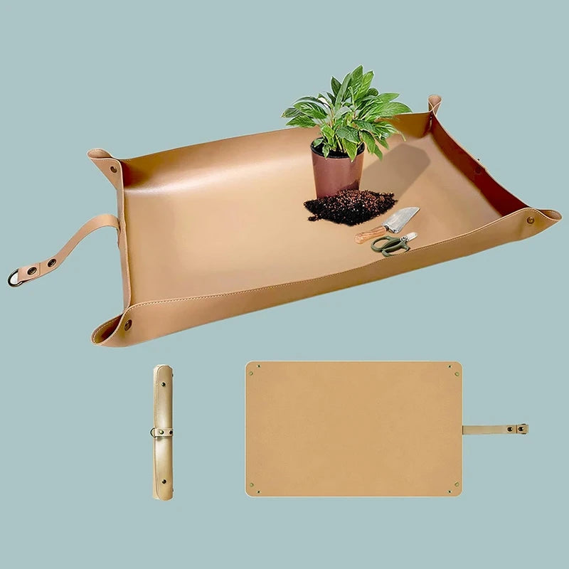Alfombrilla de cuero impermeable para trasplante de plantas, tapete para macetas de interior, alfombrilla de jardinería portátil, duradera, 76 × 45cm